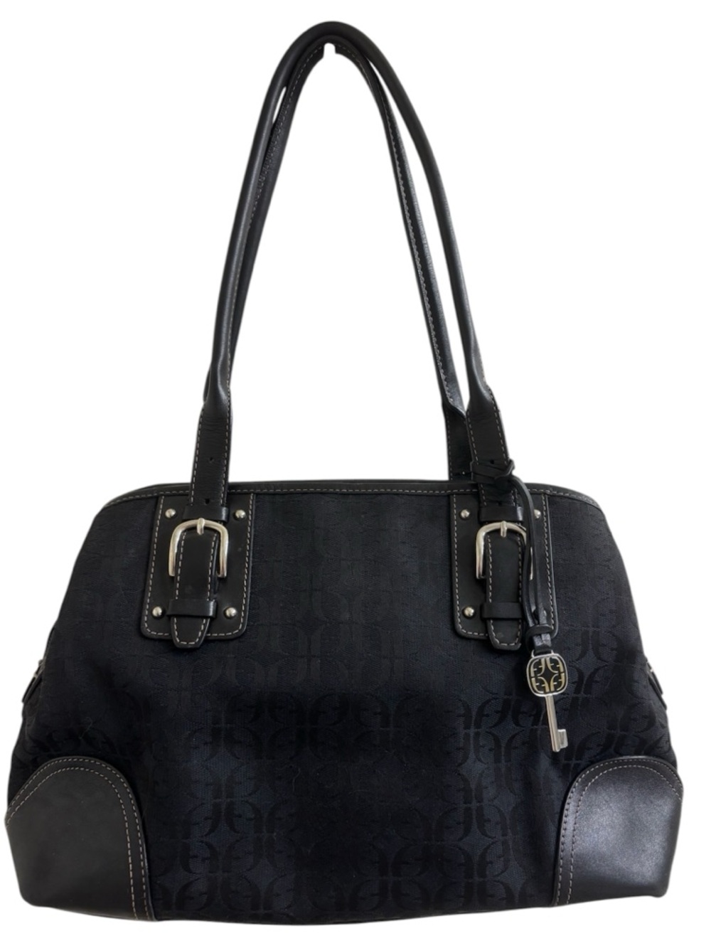 Fossil monogram and leather satchel with key